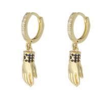 Messing oorbellen met micro-paved kubieke zirconia's, Hand, gold plated, micro pave zirconia & voor vrouw, 29mm, Verkocht door pair