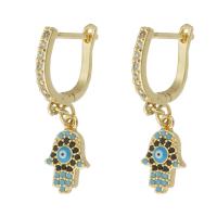 Cubic Zirconia Micro Pave Brass Earring Hand gold color plated micro pave cubic zirconia & for woman 29mm Sold By Pair