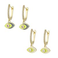 Cubic Zirconia Micro Pave Brass Earring Eye gold color plated micro pave cubic zirconia & for woman & enamel 25mm Sold By Pair