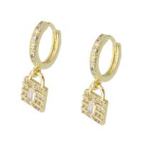 Cubic Zirconia Micro Pave Latão Brinco, cobre, cromado de cor dourada, micro pavimento em zircônia cúbica & para mulher, 22.50mm, vendido por par