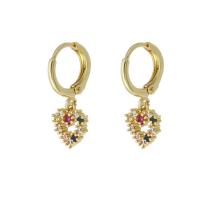 Boucles d'oreilles en laiton zircon cubique pavent, coeur, Placage de couleur d'or, pavé de micro zircon & pour femme & creux, multicolore, 22mm, Vendu par paire