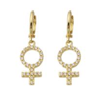 Boucles d'oreilles en laiton zircon cubique pavent, Placage de couleur d'or, pavé de micro zircon & pour femme & creux, 31mm, Vendu par paire