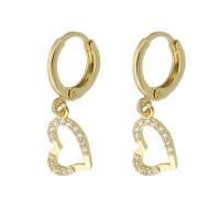 Boucles d'oreilles en laiton zircon cubique pavent, coeur, Placage de couleur d'or, pavé de micro zircon & pour femme & creux, 25mm, Vendu par paire