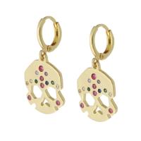 Boucles d'oreilles en laiton zircon cubique pavent, crane, Placage de couleur d'or, pavé de micro zircon & pour femme & creux, multicolore, 32mm, Vendu par paire