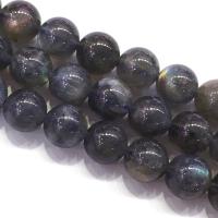 Perles en labradorite, Rond, poli, DIY, noire, Vendu par 39 cm brin