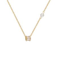 Collier d'acier titane, avec 2.4 chaînes de rallonge, Plaqué d'or, bijoux de mode & pavé de micro zircon & pour femme, doré, 5mm, Longueur 41.5 cm, Vendu par PC