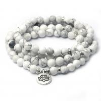 108 Mala Beads Howlite with Zinc Alloy Round platinum color plated Unisex white 8mm 14mm Approx Sold By Strand