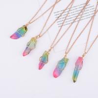 Collier de quartz, Cristal naturel, avec fer, avec 2.76Inch chaînes de rallonge, Placage de couleur d'or, unisexe, multicolore, 10x35mm, Longueur Environ 18.9 pouce, Vendu par PC