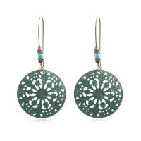 Zinc Alloy Oorbellen, met Synthetisch Blauw Turquoise & Hout, Rond plat, plated, Vintage & voor vrouw & hol, cyaan, nikkel, lood en cadmium vrij, 34x70mm, Verkocht door pair