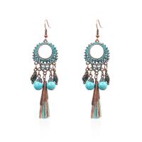 Fashion Fringe Oorbellen, Zinc Alloy, met Synthetisch Blauw Turquoise & Caddice, Donut, plated, Vintage & voor vrouw, blauw, nikkel, lood en cadmium vrij, 22x85mm, Verkocht door pair