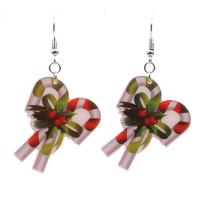 Pendientes de Navidad, Acrílico, con fundición, chapado en color de plata, Diseño de Navidad & diferentes estilos para la opción, color mixto, Vendido por Par