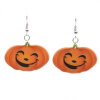 Pendientes de Acrílico, con fundición, Calabaza, chapado en color de plata, Diseño de Halloween & diferentes estilos para la opción, color mixto, Vendido por Par