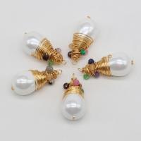 Shell Pearl colgante, con metal, Gota, chapado en color dorado, Joyería, color mixto, 12x25mm, Vendido por UD