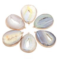 Natuurlijke Agate Druzy hanger, Witte Agaat, met Messing, Traan, gold plated, mode sieraden, 30x40mm, Verkocht door PC