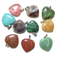 Gemstone Medálok Ékszer, Drágakő, -val Sárgaréz, Szív, ezüst színű bevonattal, különböző anyagok a választás, több színt a választás, 16mm, Által értékesített PC