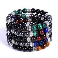 Gemstone Bracciali, occhio di tigre, with pietra nera, Cerchio, gioielli di moda & unisex, nessuno, 8mm, Lunghezza Appross. 7.3 pollice, Venduto da PC