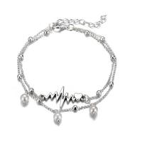 Bracelet de cheville en alliage de zinc, avec perle de plastique, avec 1.96 inch chaînes de rallonge, Placage de couleur platine, Double couche & pour femme, Longueur Environ 8.26 pouce, Vendu par PC