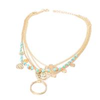 Bracelet de cheville en alliage de zinc, avec 1.96 inch chaînes de rallonge, Placage de couleur d'or, 4 pièces & pour femme & avec strass, 16cm,20cm, Vendu par fixé