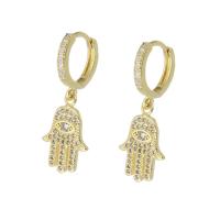 Messing Huggie Hoop Drop Earring, Hand, gold plated, micro pave zirconia & voor vrouw, 29mm, Verkocht door pair