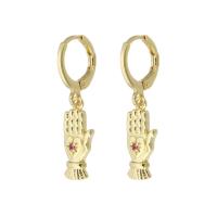 laiton Boucles d'oreilles pendantes Hoop Huggie, main, Placage de couleur d'or, pavé de micro zircon & pour femme, 30mm, Vendu par paire