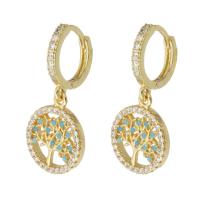 Messing Huggie Hoop Drop Earring, gold plated, micro pave zirconia & voor vrouw & hol, 28mm, Verkocht door pair