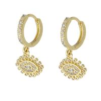 Boucles d'oreilles en laiton zircon cubique pavent, Placage de couleur d'or, pavé de micro zircon & pour femme, 24mm, Vendu par paire