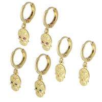 Huggie hoepel Drop Earrings, Messing, Schedel, gold plated, micro pave zirconia & voor vrouw, 24mm, Verkocht door pair