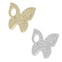 Terningformet Zirkon Micro Pave Messing vedhæng, Butterfly, forgyldt, Micro Pave cubic zirconia, flere farver til valg, 15.50x14x2mm, Solgt af PC