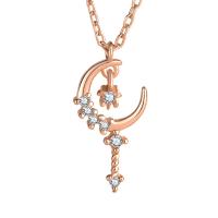 Kubieke Zircon Micro effenen Sterling zilveren ketting, 925 sterling zilver, rose goud plated, micro pave zirconia & voor vrouw, 8.30x17mm, Lengte Ca 17.71 inch, Verkocht door PC