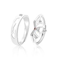 Par Finger Ringar, 925 sterling silver, Justerbar & olika stilar för val & micro bana cubic zirconia, silver, Säljs av PC