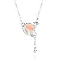 Kubieke Zircon Micro effenen Sterling zilveren ketting, 925 sterling zilver, met Sea Opal, platinum plated, micro pave zirconia & voor vrouw, Lengte Ca 15.74 inch, Verkocht door PC