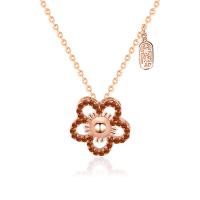 Zircon cubique Micro Pave collier en argent Sterling, Argent sterling 925, fleur, Plaqué de couleur d'or rose, pavé de micro zircon & pour femme, 11x11mm, Longueur Environ 15.74 pouce, Vendu par PC