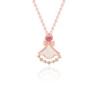 Zircon cubique Micro Pave collier en argent Sterling, Argent sterling 925, avec coquille blanche, Plaqué de couleur d'or rose, pavé de micro zircon & pour femme, 29x31mm, Longueur Environ 13.77 pouce, Vendu par PC