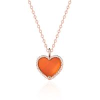 Agaat ketting, 925 sterling zilver, met Rode Agaat, Hart, rose goud plated, voor vrouw, 12x11mm, Lengte Ca 15.74 inch, Verkocht door PC