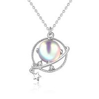 Zircone cubico Micro spianare collana dell'argento sterlina, 925 sterline d'argento, with Moonstone, placcato color platino, Micro spianare cubic zirconia & per la donna, 13mm, Lunghezza Appross. 15.74 pollice, Venduto da PC