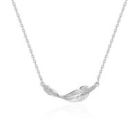 Circón cúbico micr3ofono pavimenta collar de plata esterlina, Plata de ley 925, Pluma, chapado en color de platina, micro arcilla de zirconia cúbica & para mujer, 25x8mm, longitud aproximado 15.74 Inch, Vendido por UD