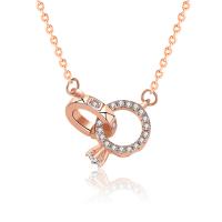 Zircon cubique Micro Pave collier en argent Sterling, Argent sterling 925, Plaqué de couleur d'or rose, pavé de micro zircon & pour femme, 8.50x13mm, Longueur Environ 15.74 pouce, Vendu par PC