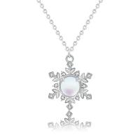 Kubieke Zircon Micro effenen Sterling zilveren ketting, 925 sterling zilver, met Lampwork, Sneeuwvlok, platinum plated, micro pave zirconia & voor vrouw, 14x13mm, Lengte Ca 15.74 inch, Verkocht door PC