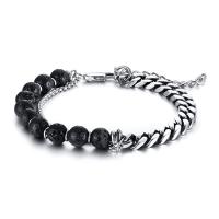 Edelstahl Schmuck Armband, 304 Edelstahl, mit Lava, mit Verlängerungskettchen von 1.97inch, für den Menschen, 8.50mm, Länge ca. 8.27 ZollInch, verkauft von PC