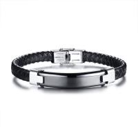 304 roestvrij staal Armband, met Leer, voor de mens, Lengte Ca 8.46 inch, Verkocht door PC