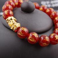 Bracelets en Agate rouge, avec or Obsidian, Rond, unisexe & antifatigue & normes différentes pour le choix, rouge, protéger l'environnement, sans nickel, plomb et cadmium, Longueur Environ 7.48 pouce, Vendu par PC