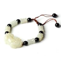 Hetian Jade Bracelet with Natural Stone Mythical Wild Animal Carved Adjustable & Unisex Length Approx 7.87 Inch Sold By PC