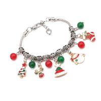 Bracelet de vacances de Noël, alliage de zinc, avec Agate, avec 1.97 chaînes de rallonge, Placage, Bijoux de Noël & émail, couleurs mélangées, protéger l'environnement, sans nickel, plomb et cadmium, Longueur 7.09 pouce, Vendu par PC