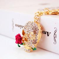 Zinc Alloy Key Clasp with Czech Rhinestone Skull high quality plated fashion jewelry & Unisex & enamel Sold By PC