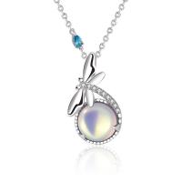 Zircone cubico Micro spianare collana dell'argento sterlina, 925 sterline d'argento, with Moonstone, placcato color platino, Micro spianare cubic zirconia & per la donna, 10.50x19mm, Lunghezza Appross. 15.74 pollice, Venduto da PC