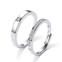 Couple Finger Rings 925 Sterling Silver platinum color plated Adjustable & micro pave cubic zirconia Sold By PC