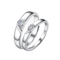 Couple Finger Rings 925 Sterling Silver platinum color plated Adjustable & micro pave cubic zirconia Sold By PC