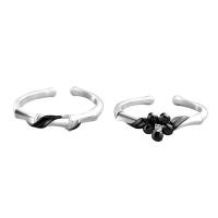 Anillos para Parejas, Plata de ley 925, chapado en color rosa dorada, Ajustable & diferentes estilos para la opción & micro arcilla de zirconia cúbica & esmalte, Negro, Vendido por UD