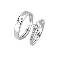 Anillos para Parejas, Plata de ley 925, chapado en color rosa dorada, Ajustable & diferentes estilos para la opción & micro arcilla de zirconia cúbica, Vendido por UD