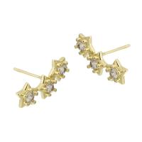 Brass Stud Earring Star gold color plated micro pave cubic zirconia & for woman Sold By PC